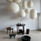 Small Japanese-style natural rattan and linen pendant light in the shape of a drop H40 D35