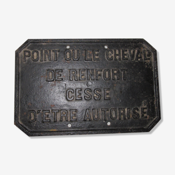 Plaque ancienne en fonte, cheval de renfort