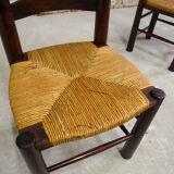 Series of 4 wooden chairs and straw