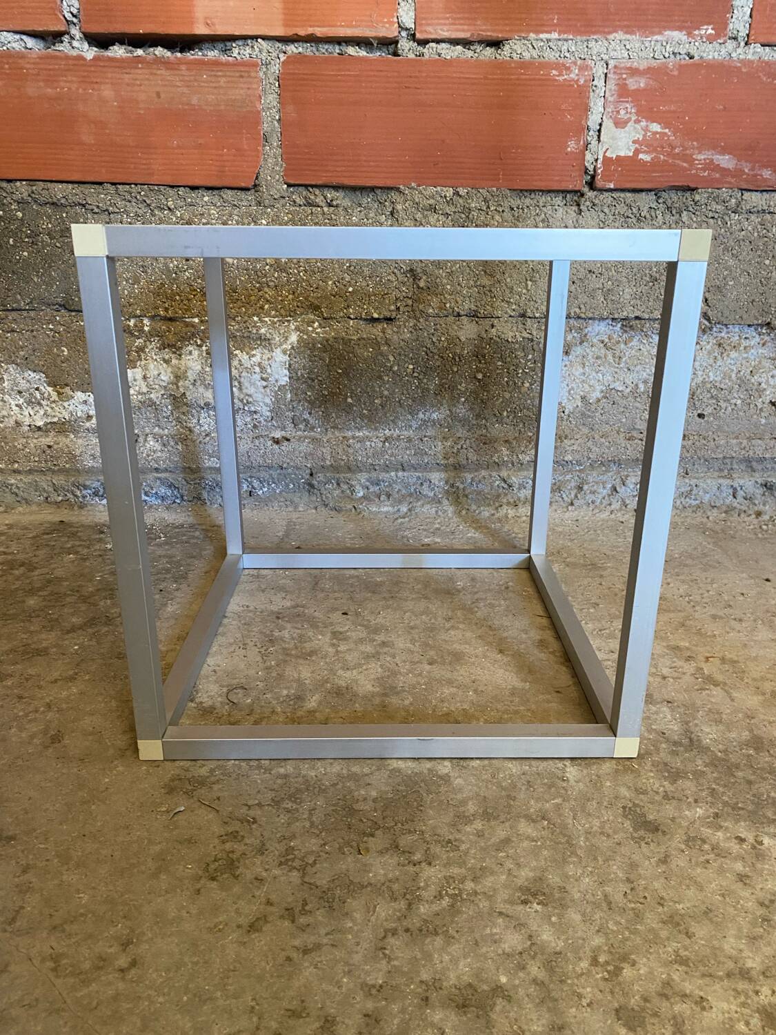 Vintage Cube Coffee Table, Aluminum + Smoked Glass, 1980s