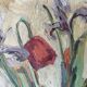 Vintage Still life with Tulips and apple, Oil Painting signed by M. Jonsson