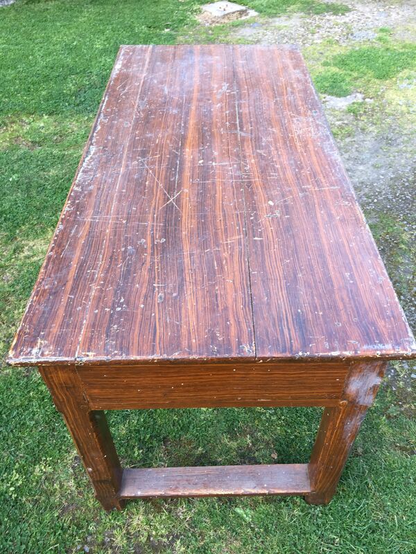 Table de ferme ancienne en chêne peinte faux bois peinture ancienne.