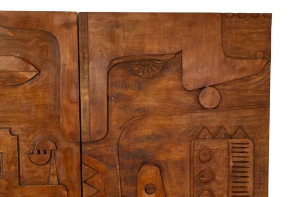 Victory of Segonzac. Triptych panel in carved wood. Contemporary.