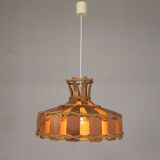 Vintage hanging lamp with rattan shade, palm leaf and fabric, 1970s