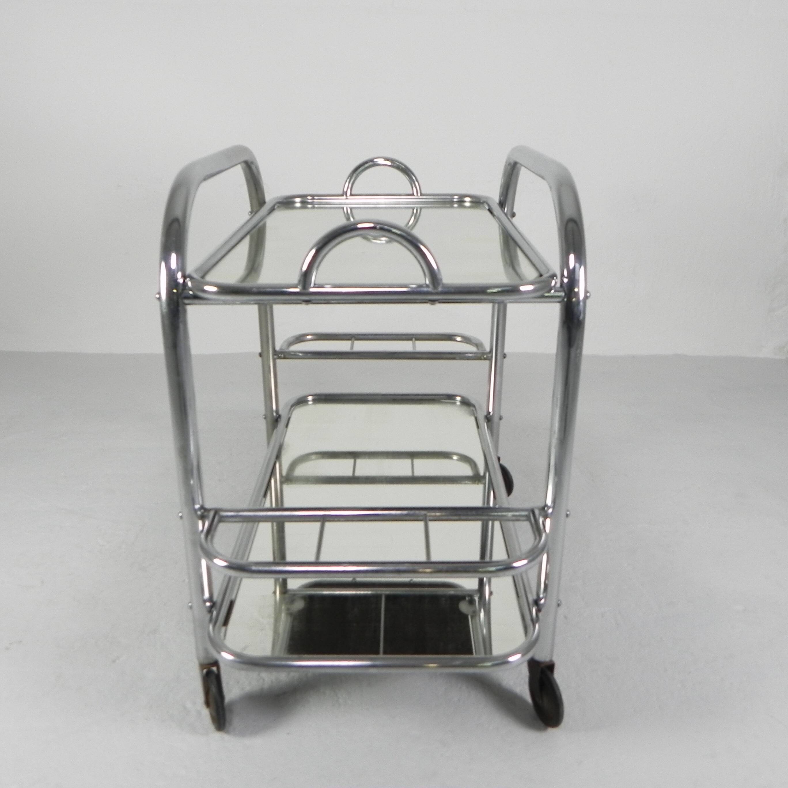 Art Deco serving trolley, chrome-plated, 1920s