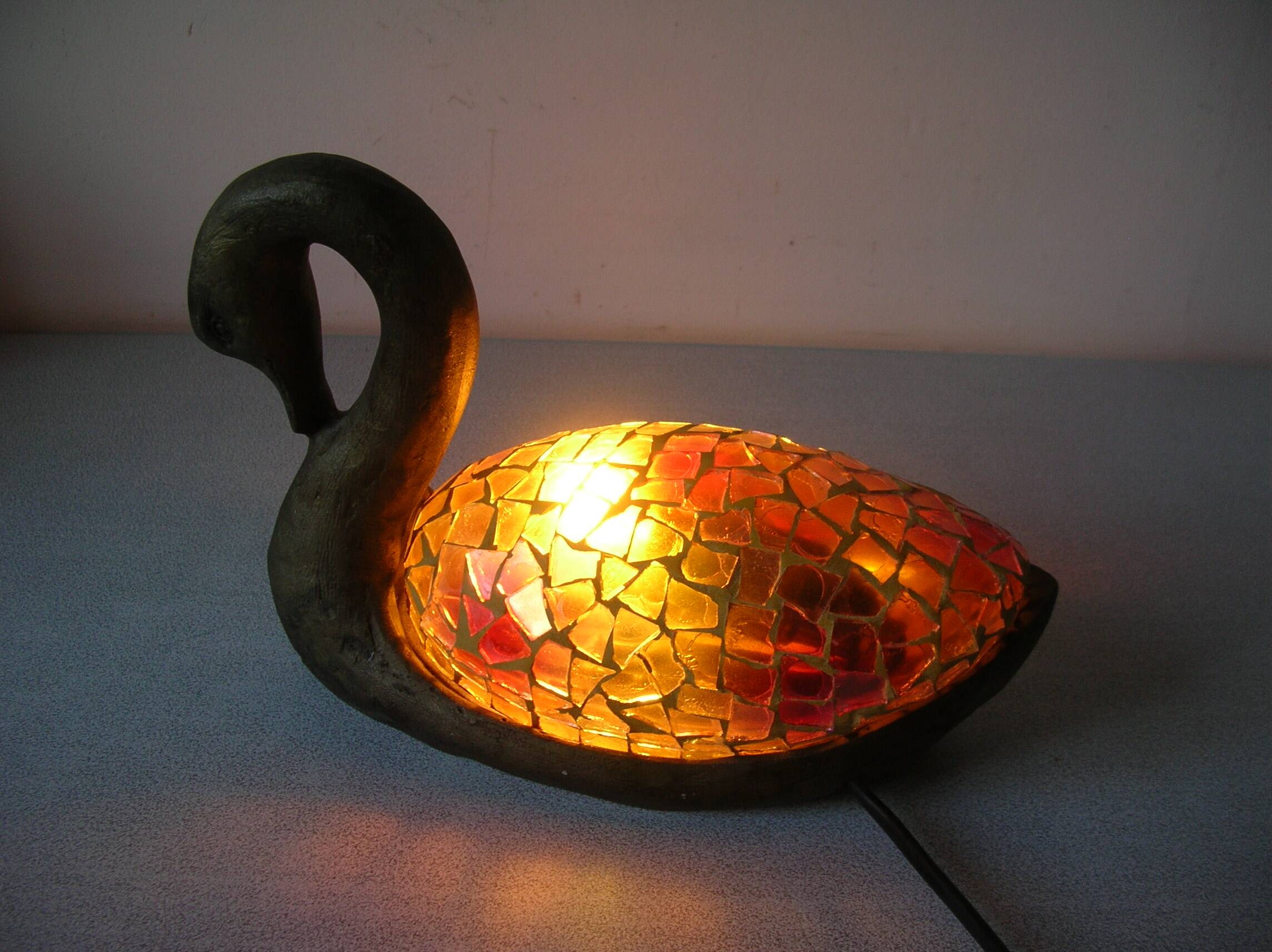 Night light lamp a swan in resin and stained glass glass deco office living room