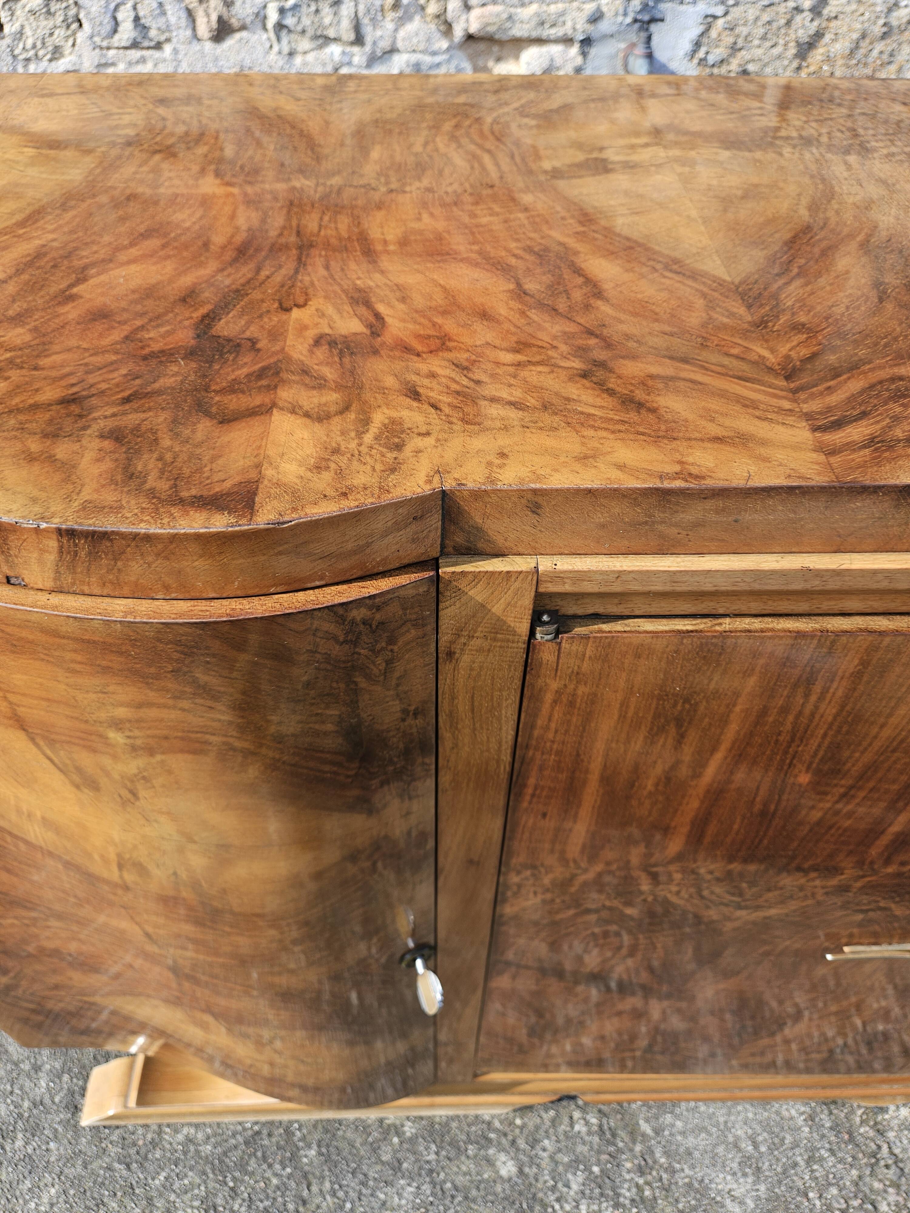 French ART DECO Sideboard- High Gloss Burl Elmwood Buffet-30s