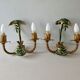 Pair of bamboo and palm sconces in metal 70s