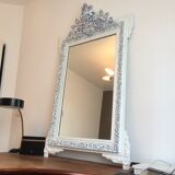 Mirror late 19th decorated fronton white and grey 135x82cm