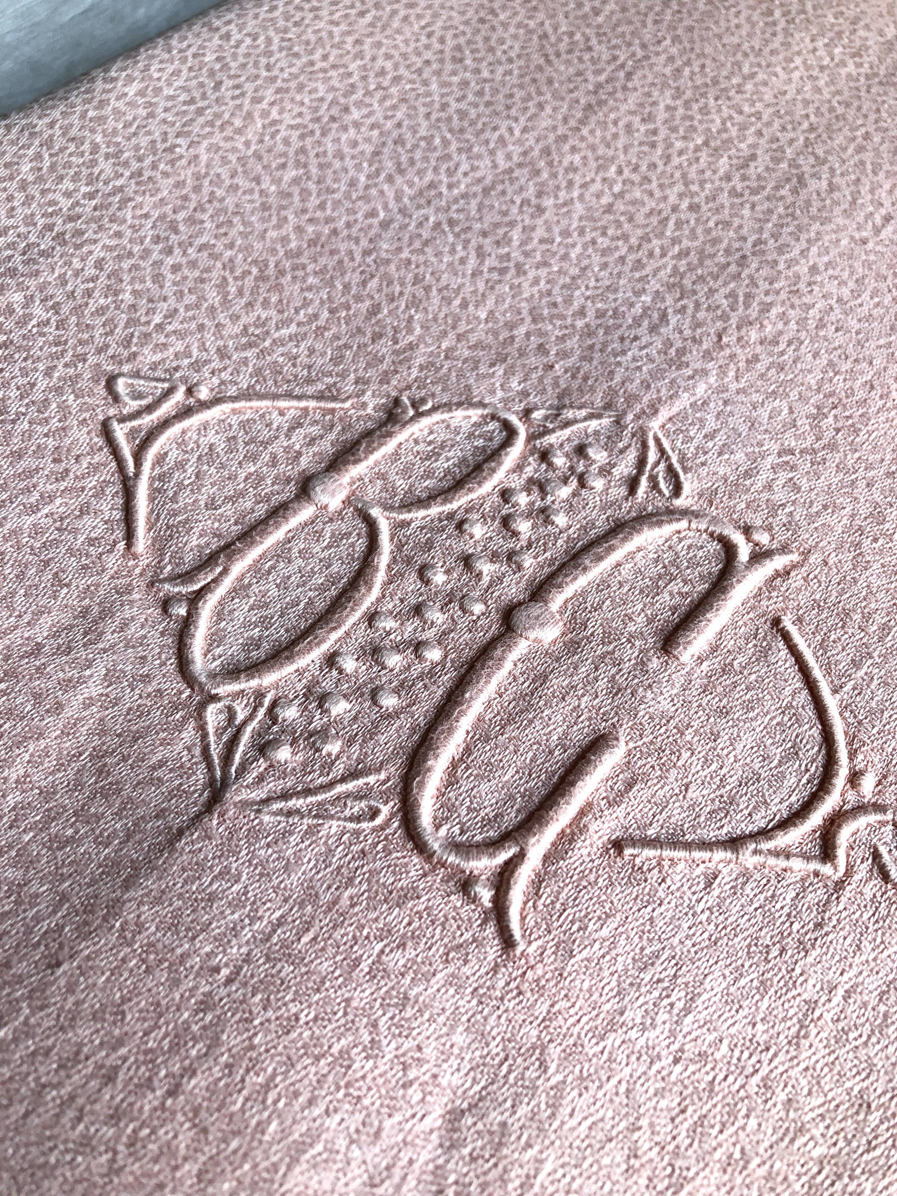 Old damsed tablecloth in linen and silk coral