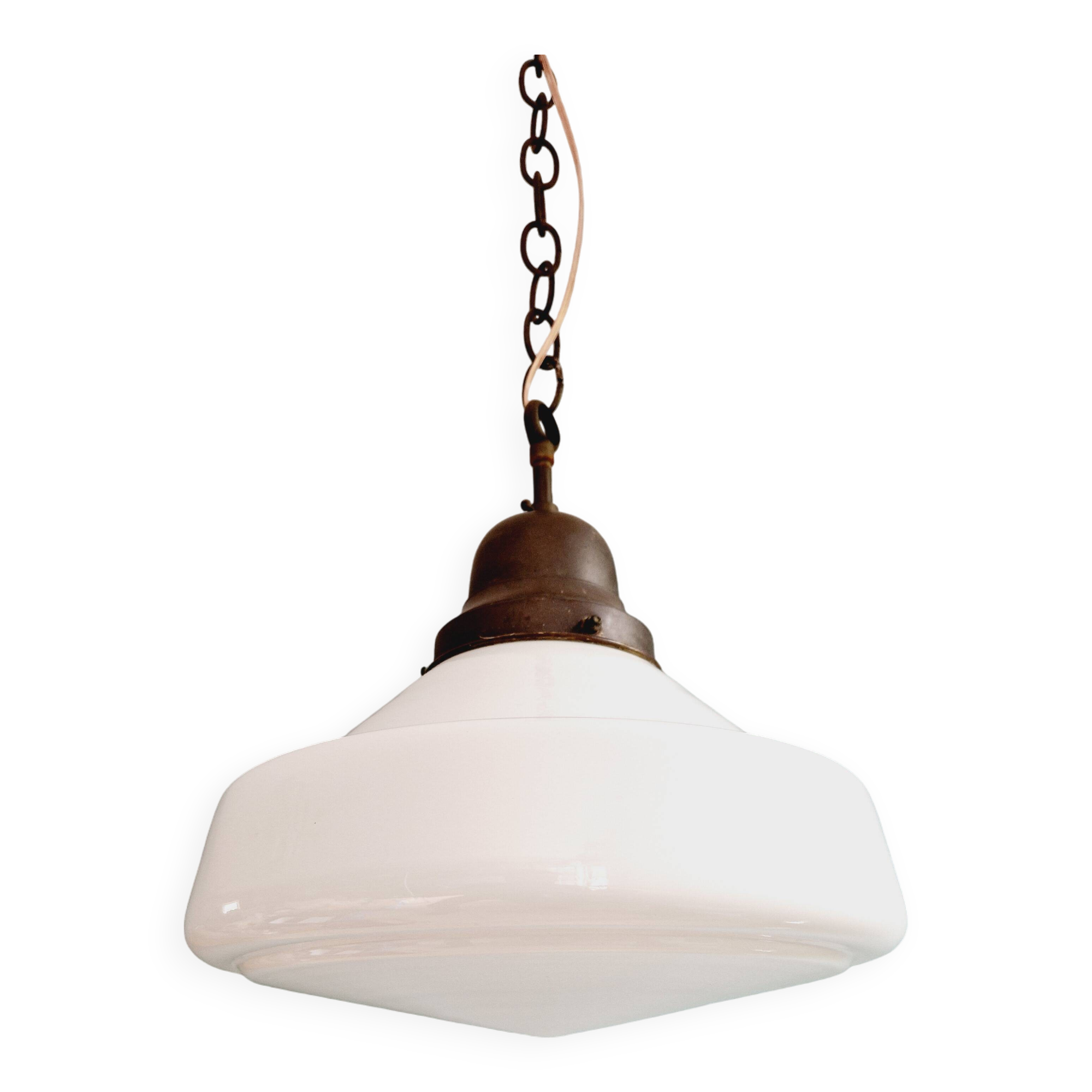 Philips Art Deco pendant light in white conical opaline, 1920s-30s