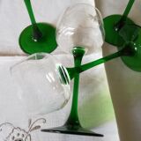 4 engraved Alsace wine glasses green feet