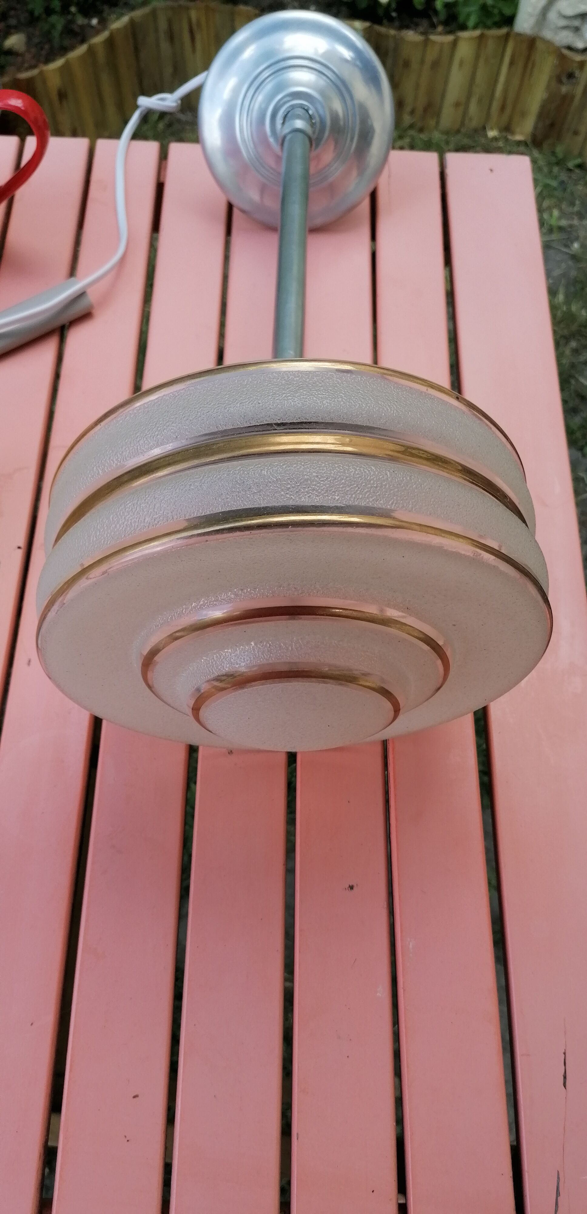 Suspension lamp globe granite glass and gilding, art deco style 30s