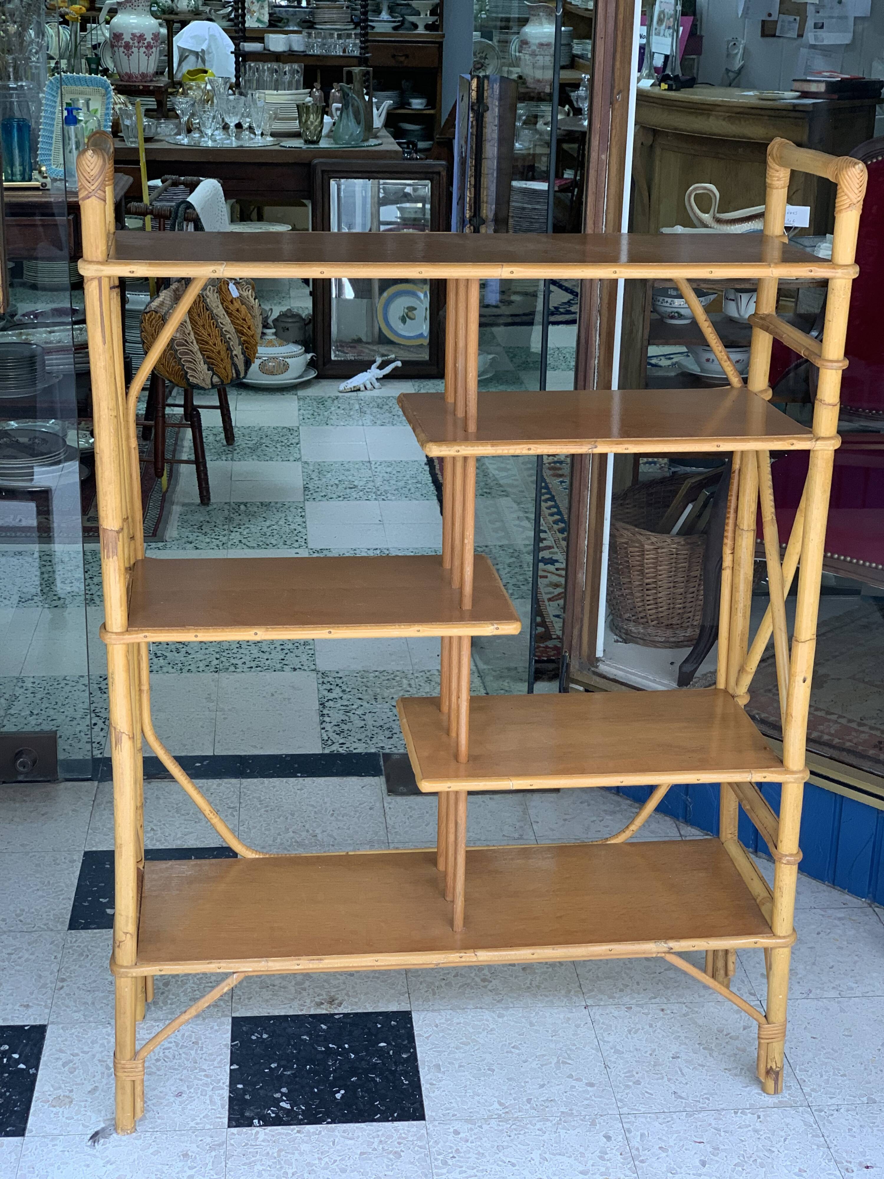 Large rattan standing shelf old