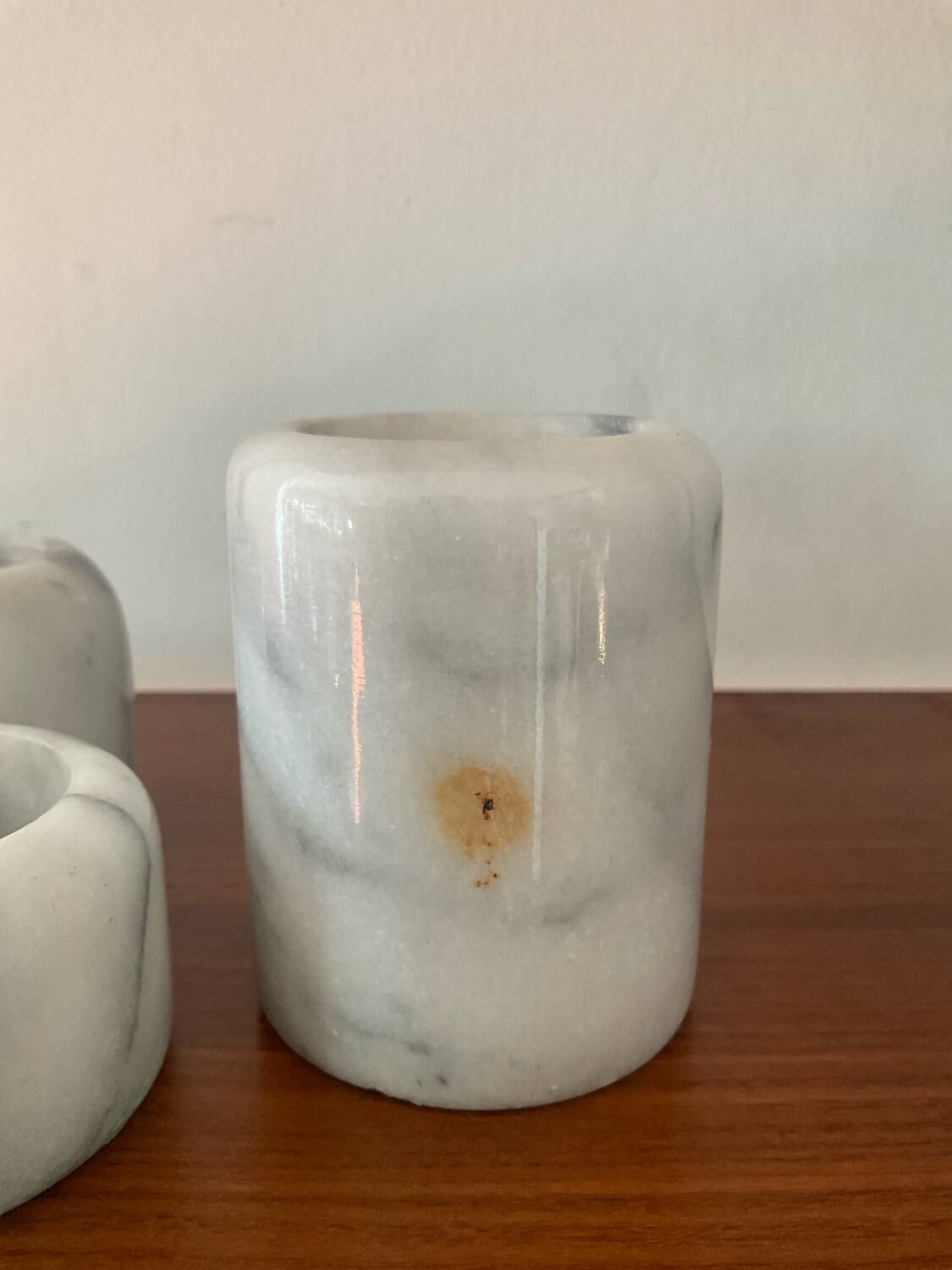 Vintage marble candlestick trio from the 1970s.