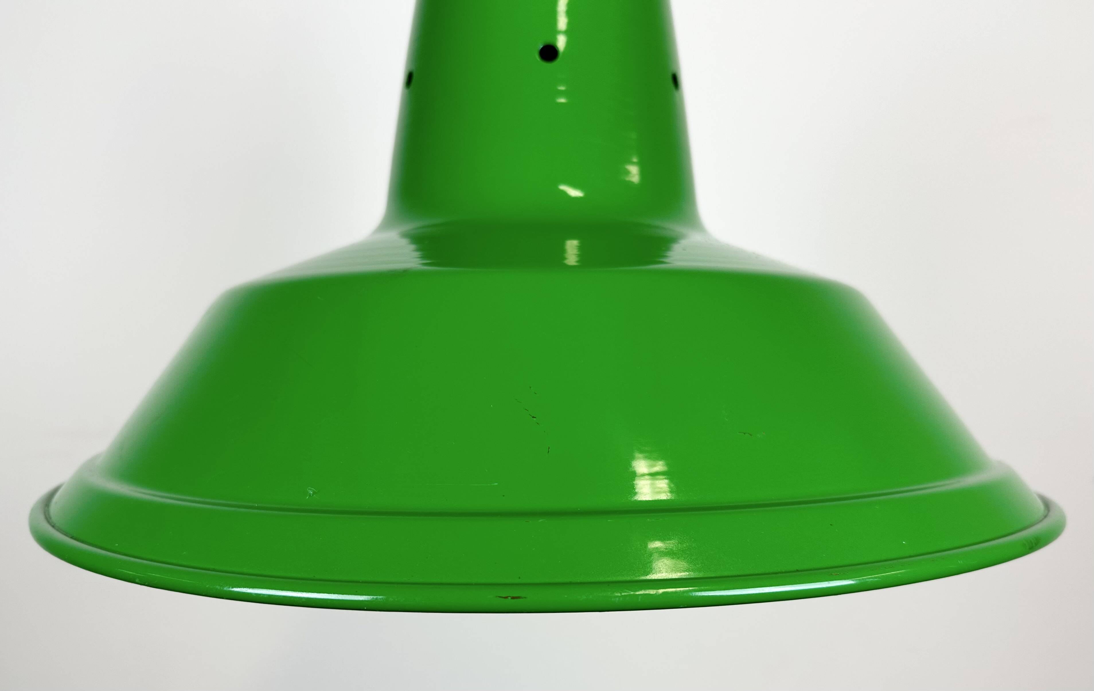 Industrial Italian Green Factory Hanging Lamp, 1970s