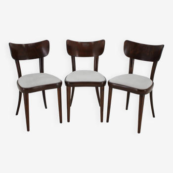 1950s Set of Three Restored Beech Dining Chairs, Czechoslovakia