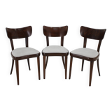1950s Set of Three Restored Beech Dining Chairs, Czechoslovakia