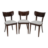1950s Set of Three Restored Beech Dining Chairs, Czechoslovakia