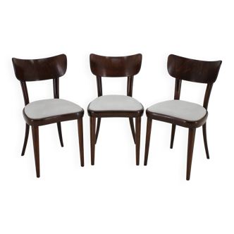 1950s Set of Three Restored Beech Dining Chairs, Czechoslovakia