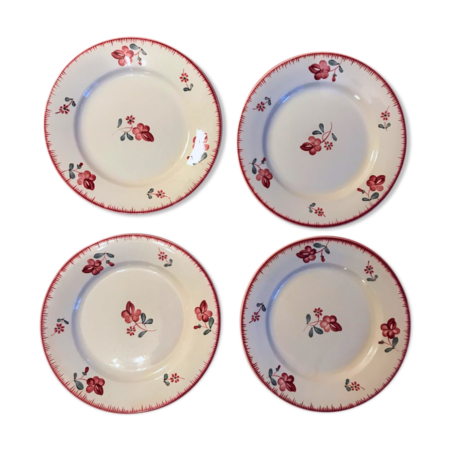 Plates Digoin Sarreguemines fleuries 19th century series Margaret pink flowers