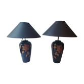 Pair of carved wooden lamps