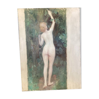 Grande étude de peinture à l'huile représentant un nu féminin vers 1900