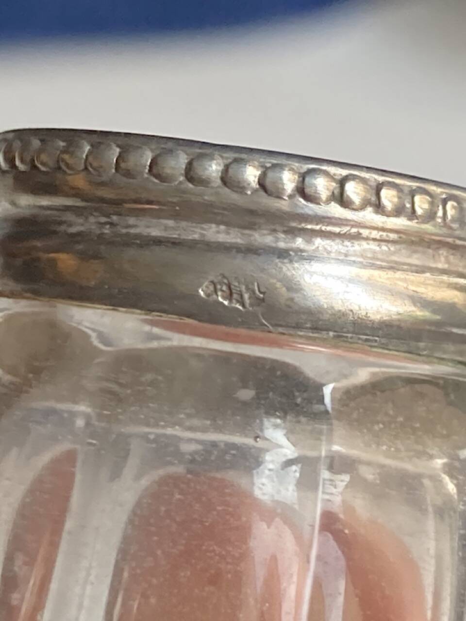 Set of hallmarked silver and fluted domed glass salt/pepper shakers