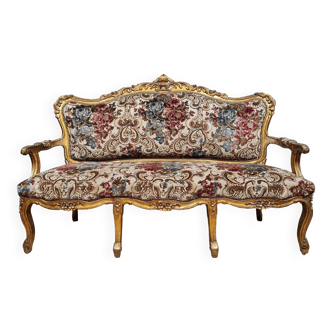 Baroque Louis XV style bench in gilded and carved wood circa 1900