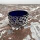 Vintage, salt shaker, saleron, metal, silver 830, indigo blue glass, eagle decoration, flowers, hallmark