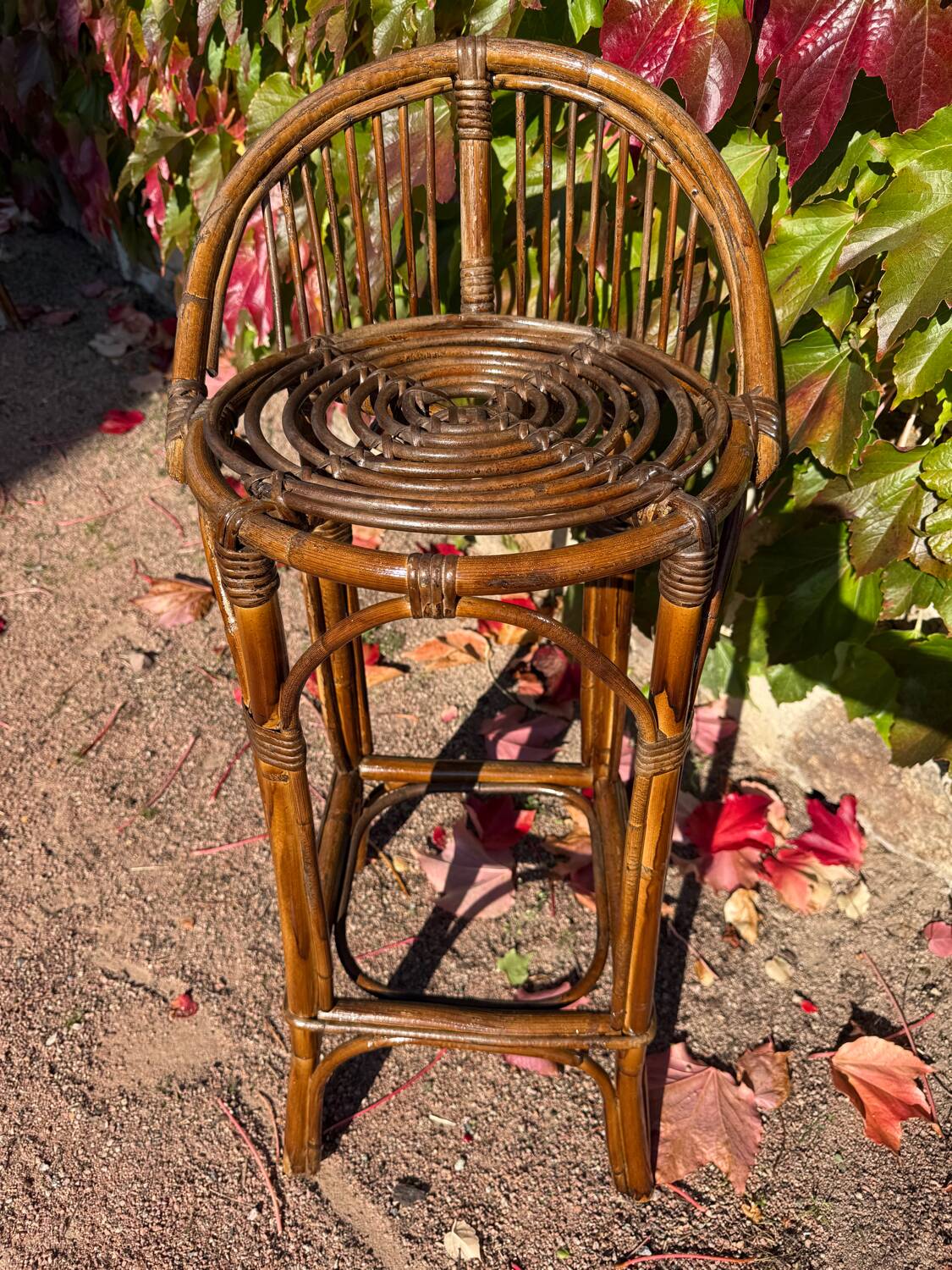 Pair of 1960s rattan stools from France.