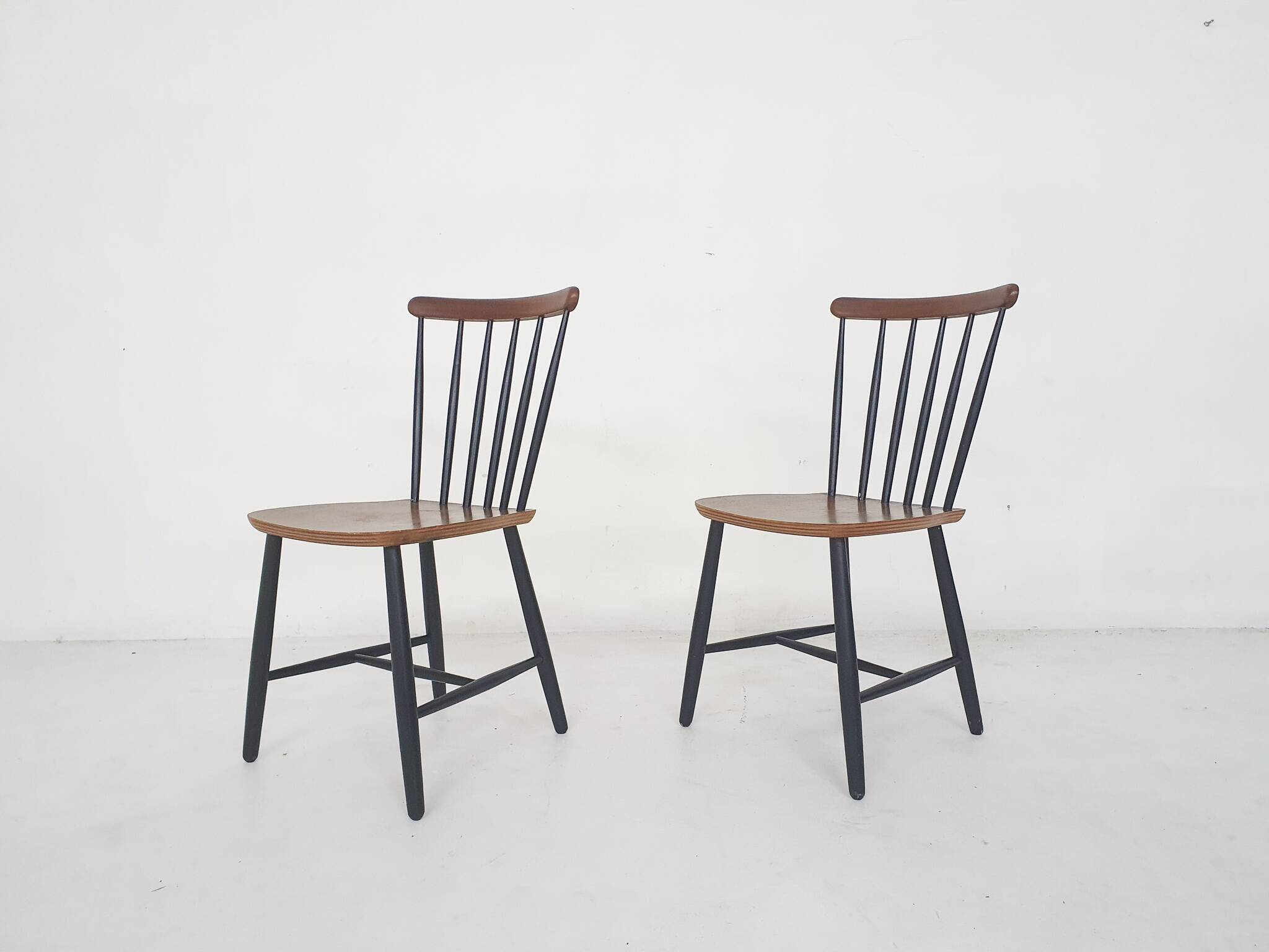 Set of two spindle back chairs by Billund, Denmark 1960's