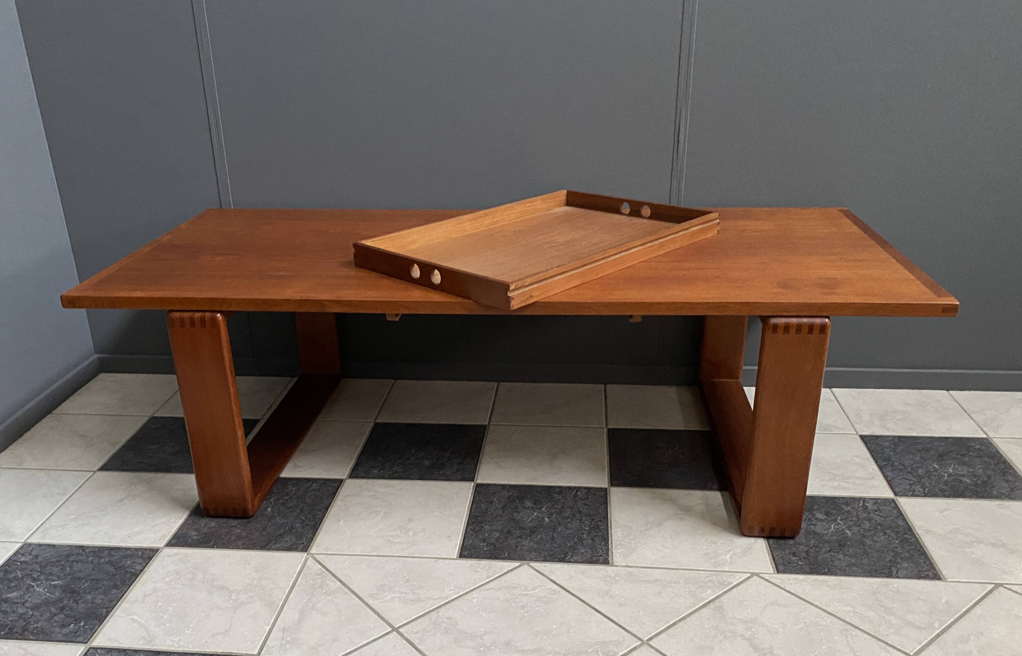 Large Teak coffee table with serving tray 1970s EMC Mobler Denmark