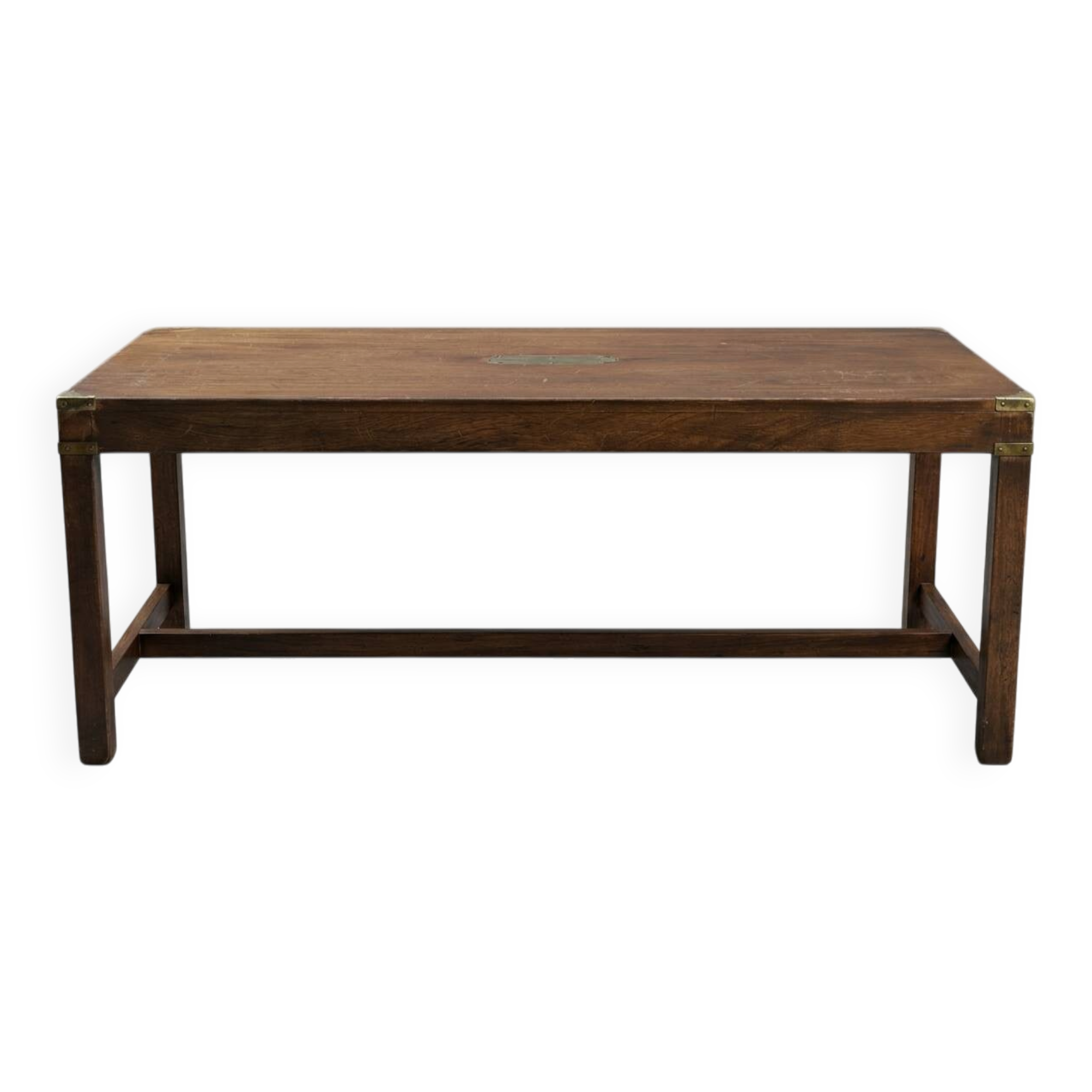 Large Antique Coffee Table – Country Style & Brass – 137cm