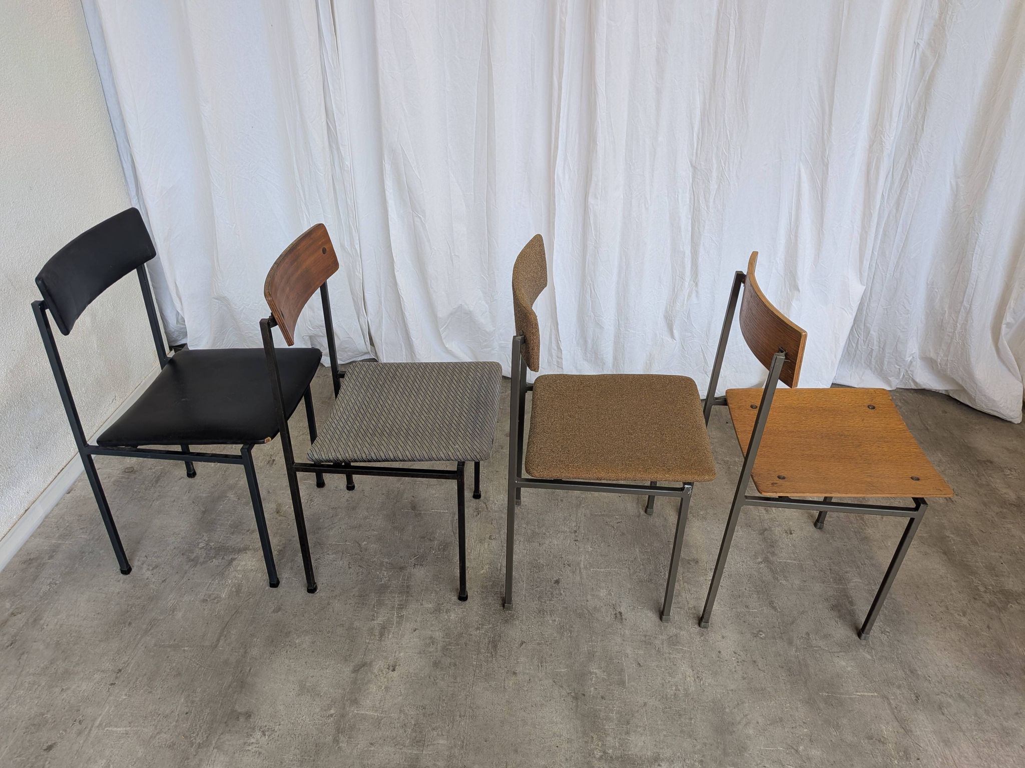 Set of 4 - Mix & Match Vintage Industrial Dining Chairs - 1970s Stol Kamnik