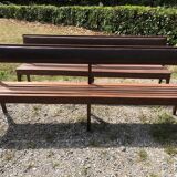 Duo of vintage church benches in solid beech