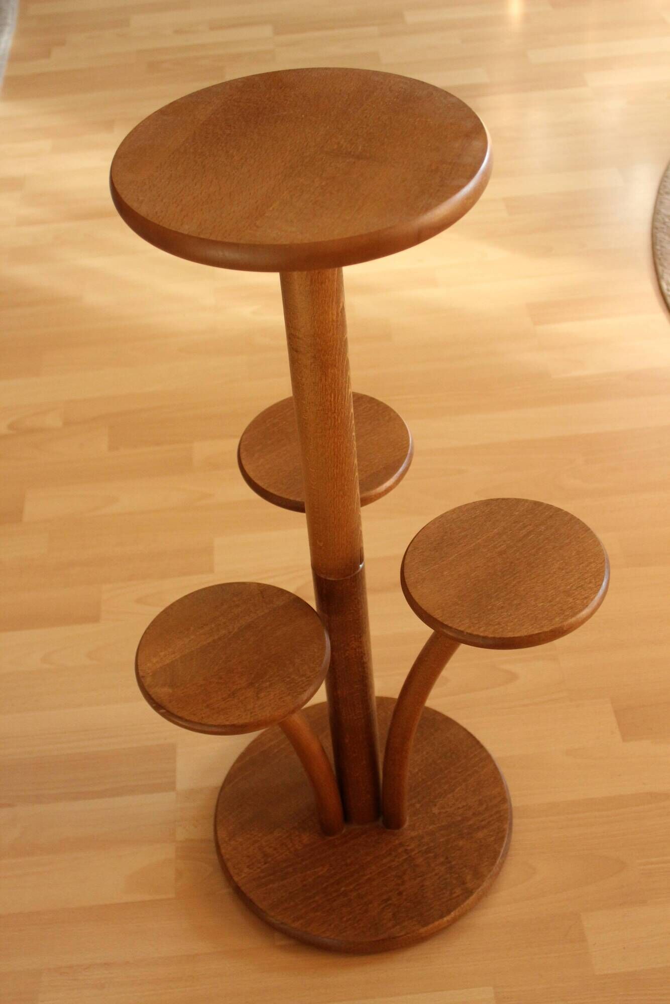 Solid oak wood plant stand, vintage from the 1950s, rare collectors item