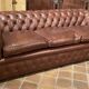 brown leather 3-seater Chesterfield sofa