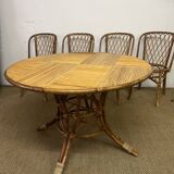 Set of table and 4 chairs in bamboo and rattan, 1960