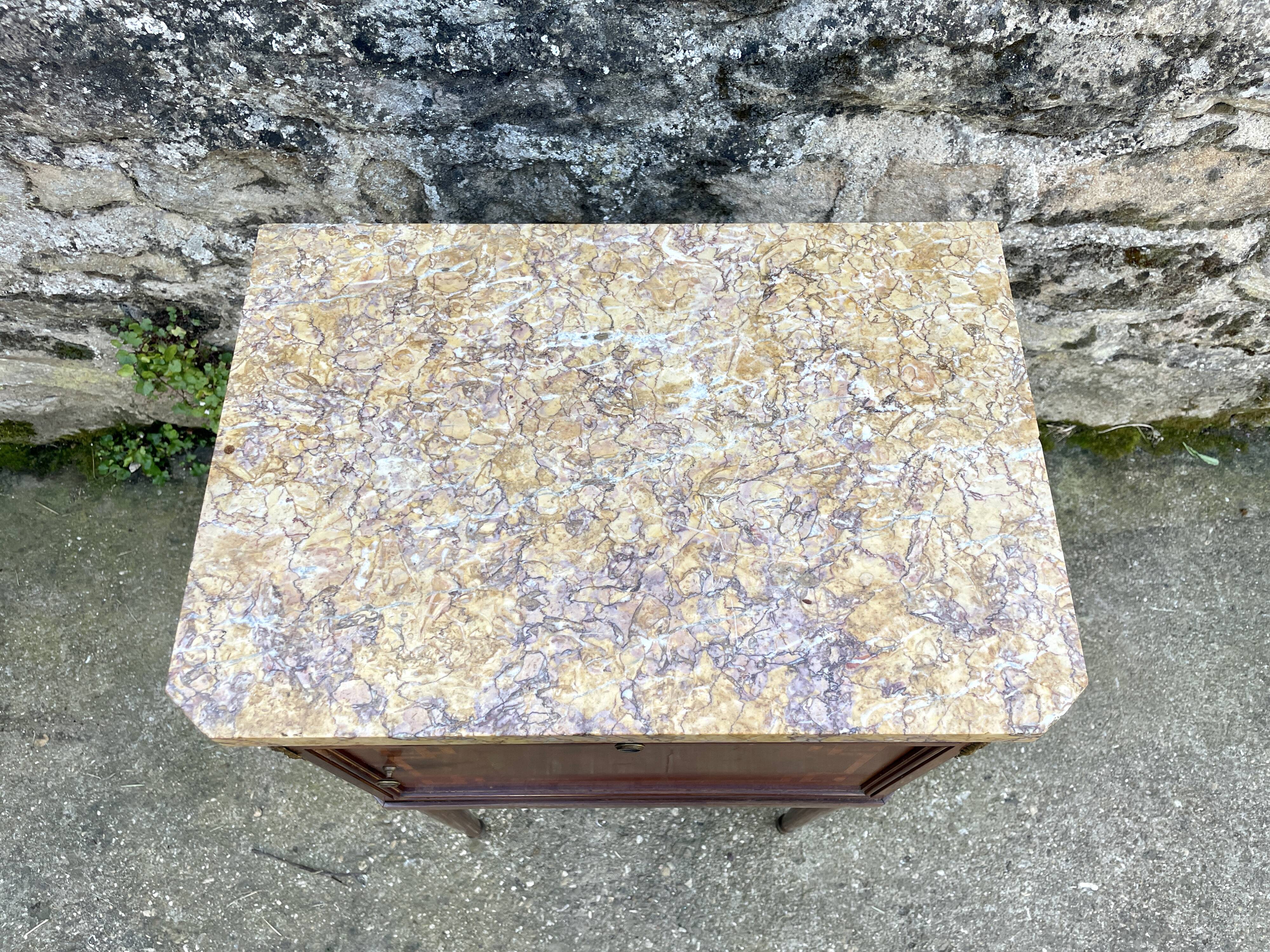 Louis XVI style bedside table in bronze, marble and ceramic