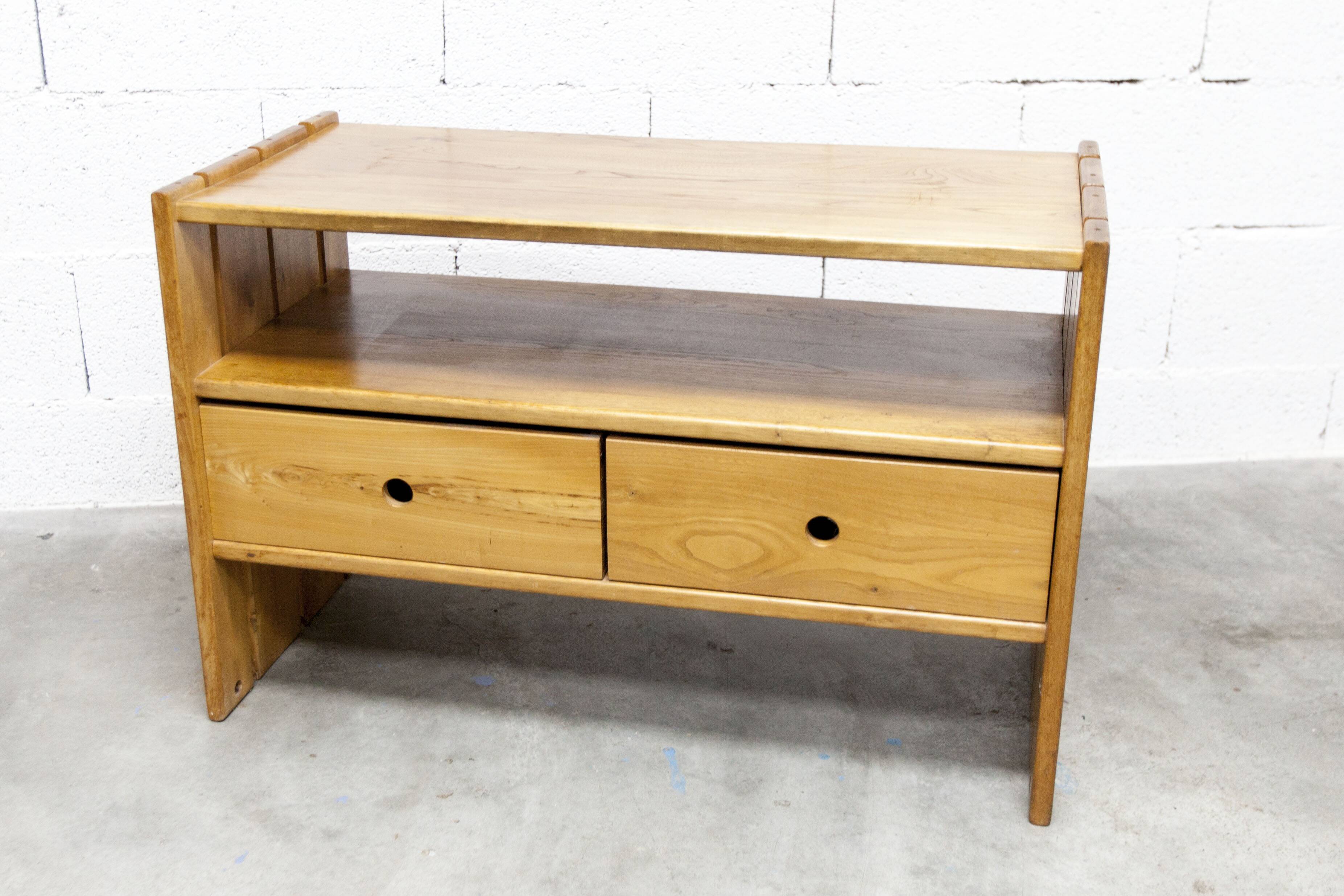 Low furniture Maison Regain solid elm 1960 with drawer