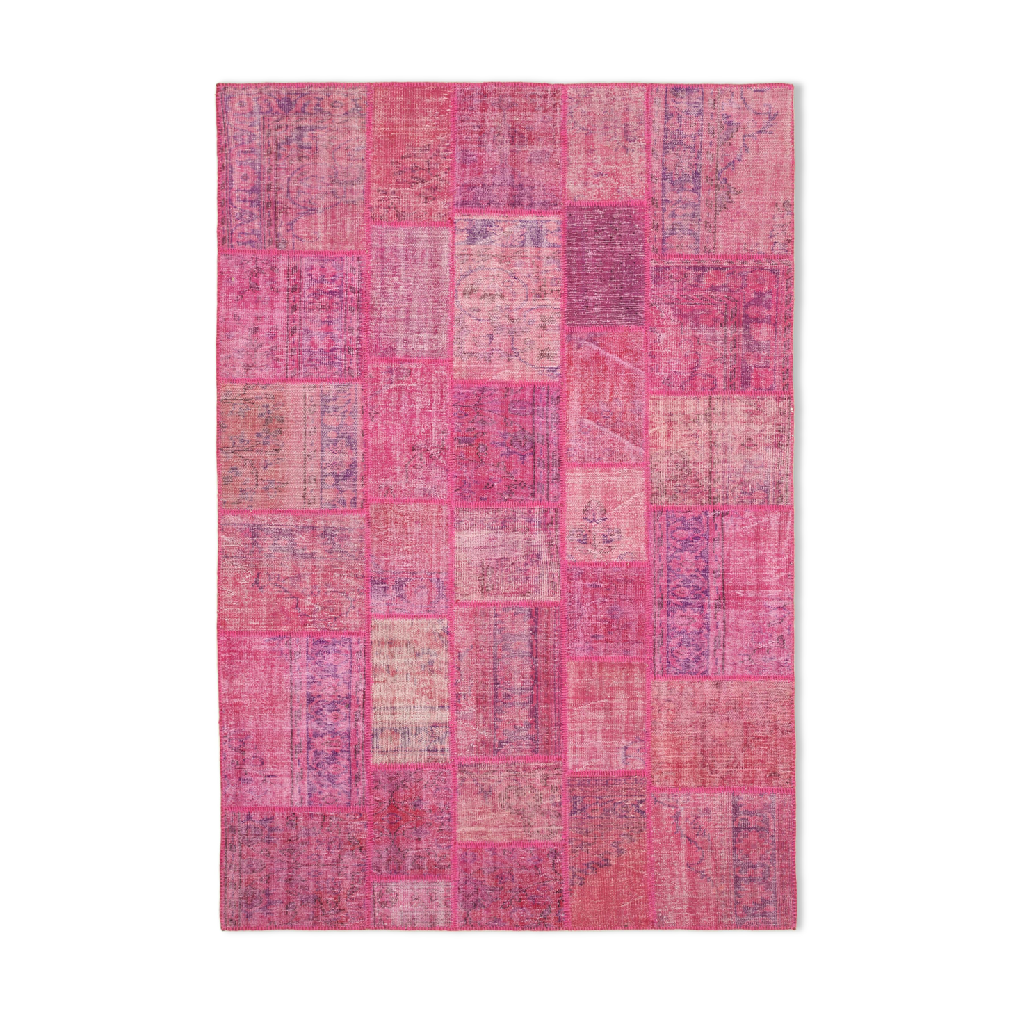 Handwoven Turkish Contemporary 205 cm x 302 cm Pink Patchwork Carpet