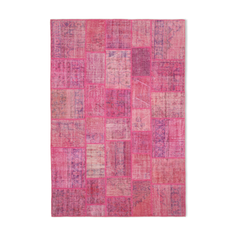 Tapis turc contemporain tissé à la main 205 cm x 302 cm tapis patchwork rose