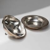 Silver-plated pumpkin-shaped bowl with lift-off lid, 1940s vintage centerpiece in metal