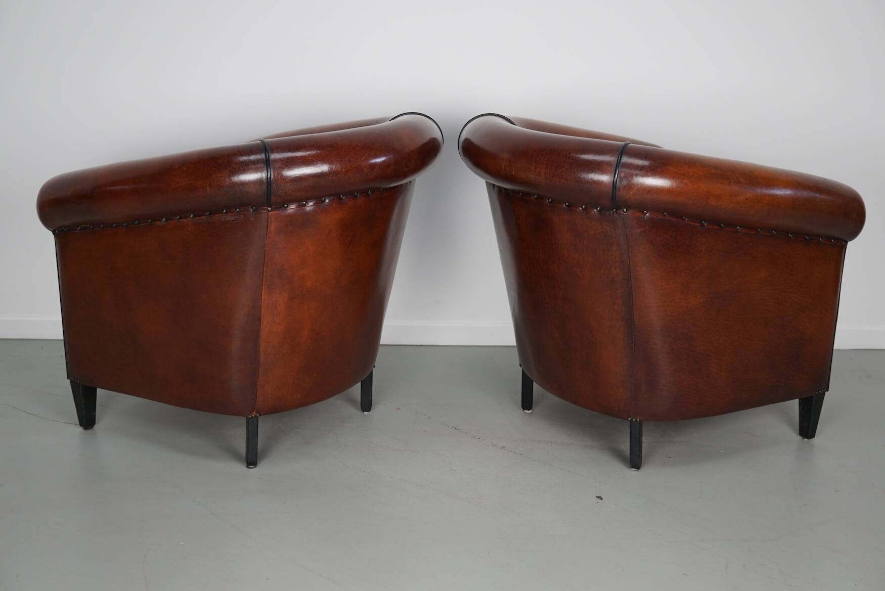Vintage Dutch Cognac Leather Club Chairs, Set of 2