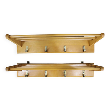 1960s Pair of Mid-century Wooden Wall Hangers, Czechoslovakia