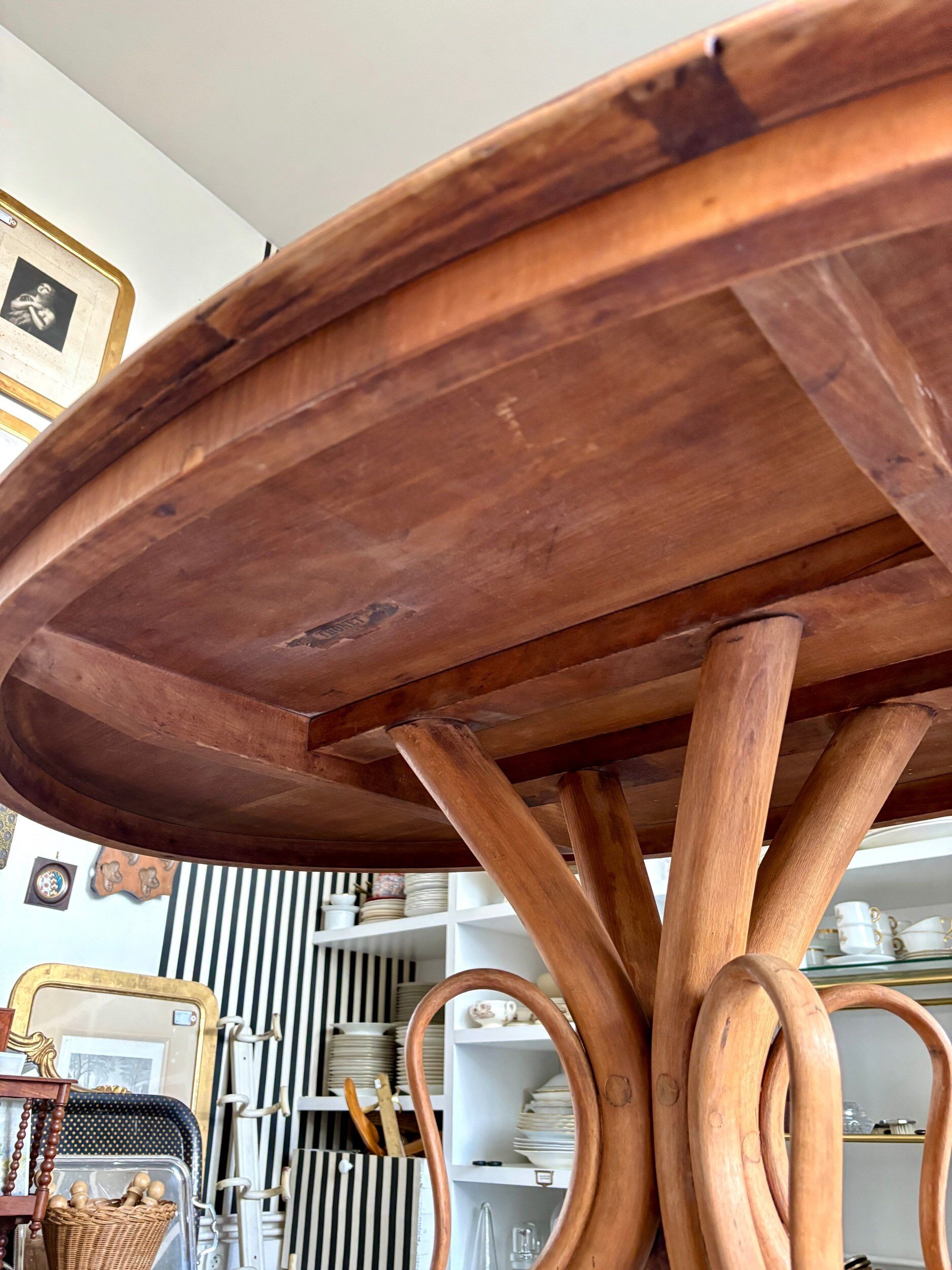 Thonet table no. 3 and 4 bent beech chairs with caning, circa 1890.