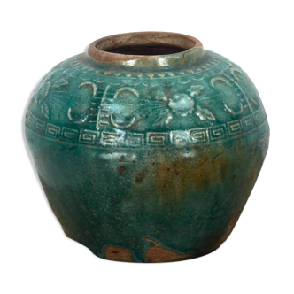 Vase chinois ancien en céramique vert émeraude (c.1820)