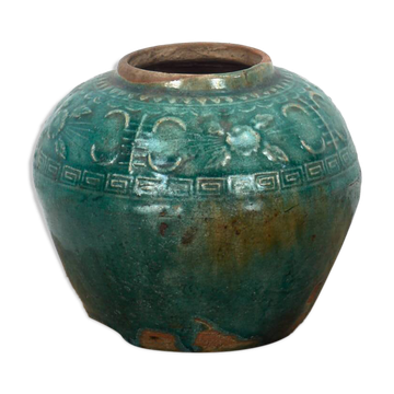 Vase chinois ancien en céramique vert émeraude (c.1820)