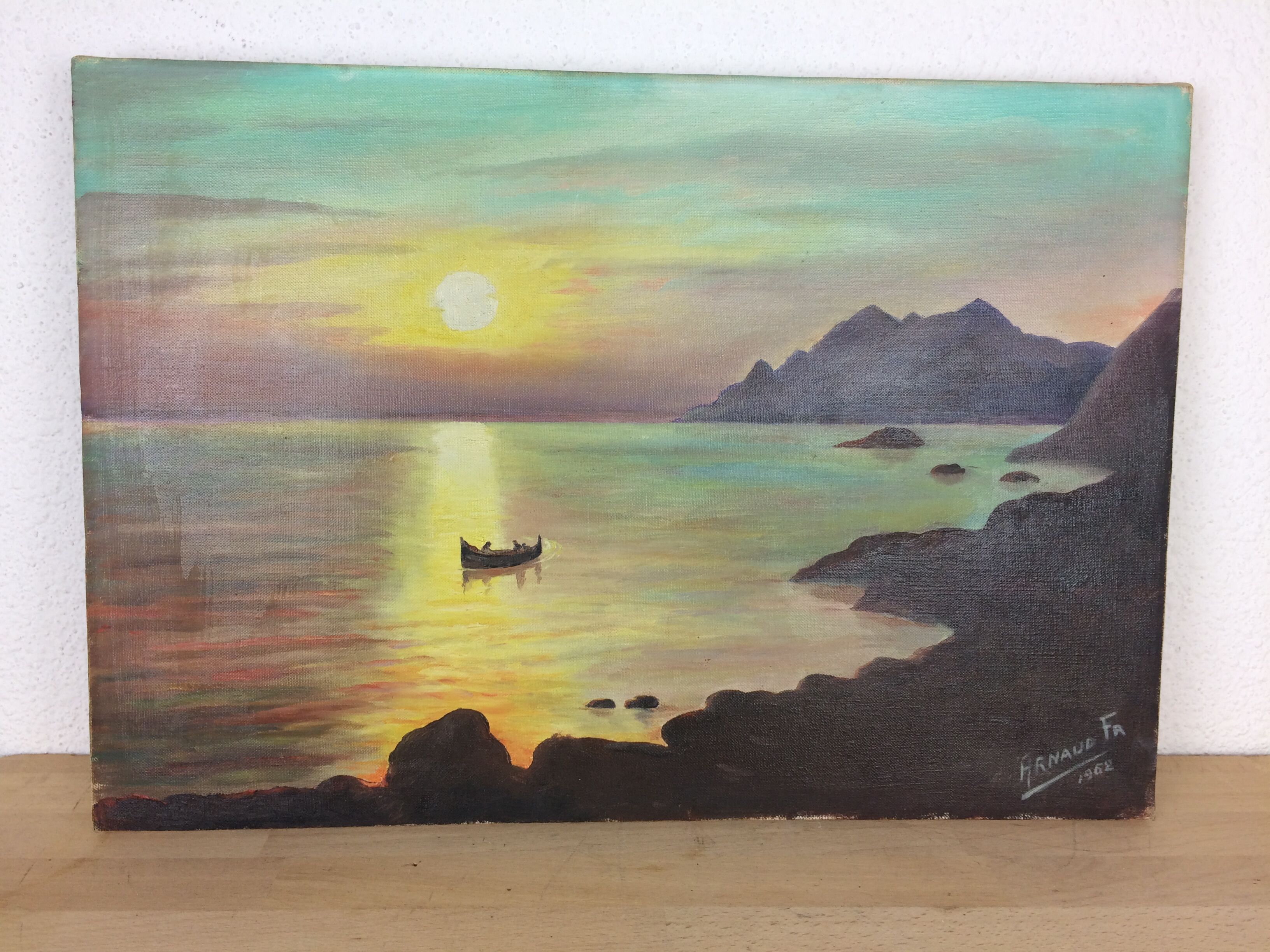 Marine painting, sunset on the esterel, oil on canvas
